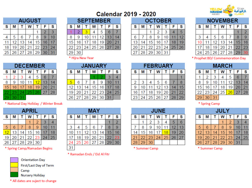 Calendar 2019-2020